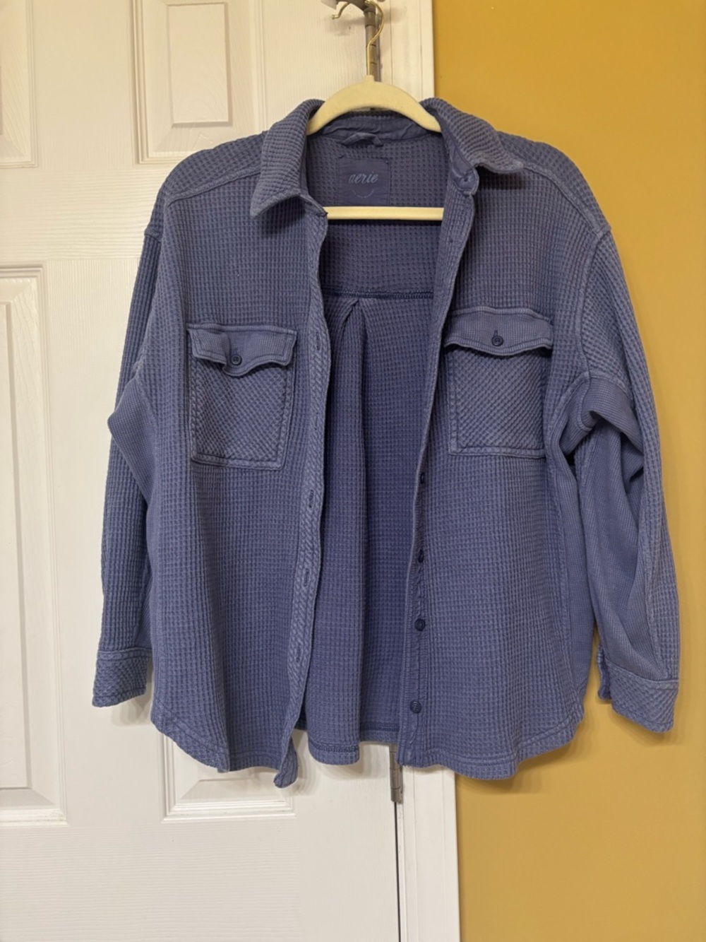 aerie Waffle Knit Button-Up Jackets - Sage and Blue - Picture 3 of 4